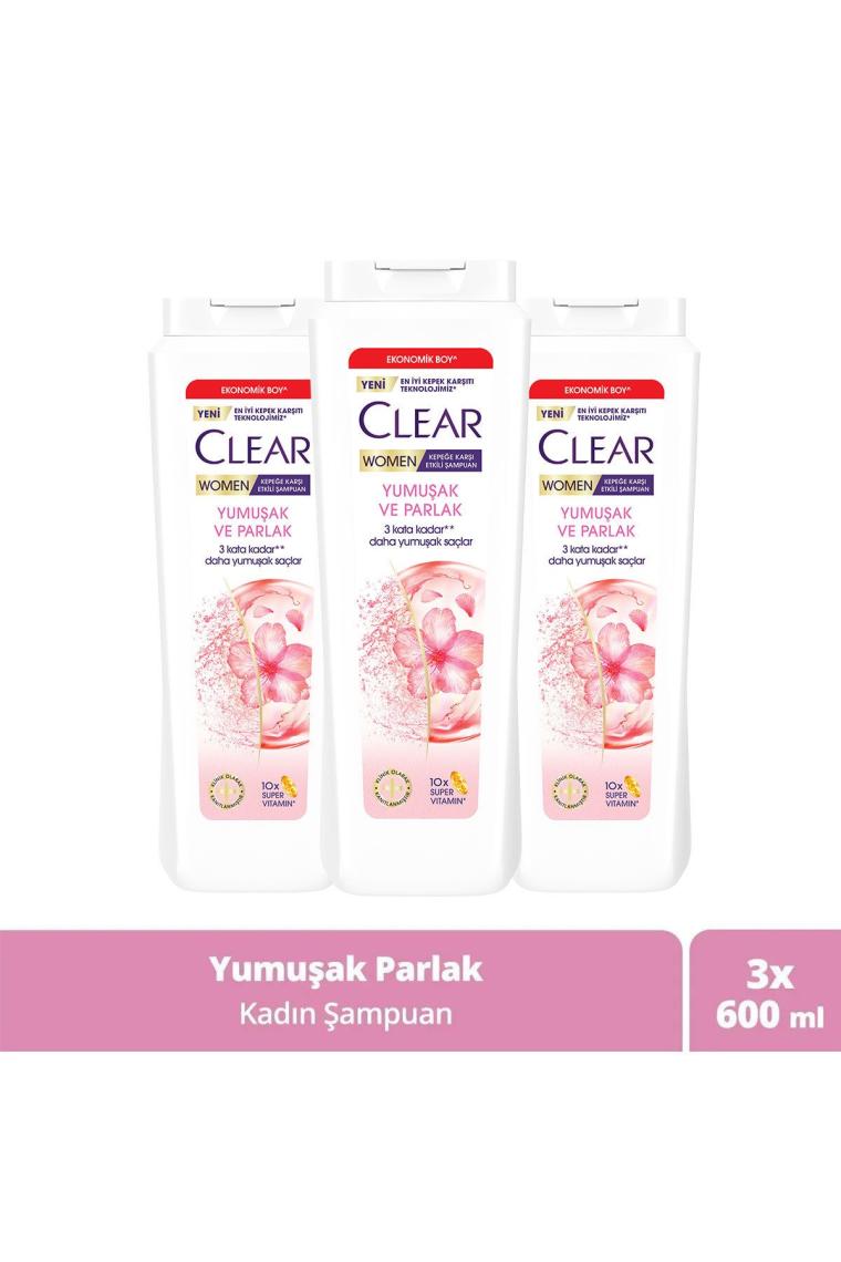 Clear Kadınlara Özel Yumuşak Parlak Kiraz Çiçeği Şampuan 600 Ml. 3lü Set