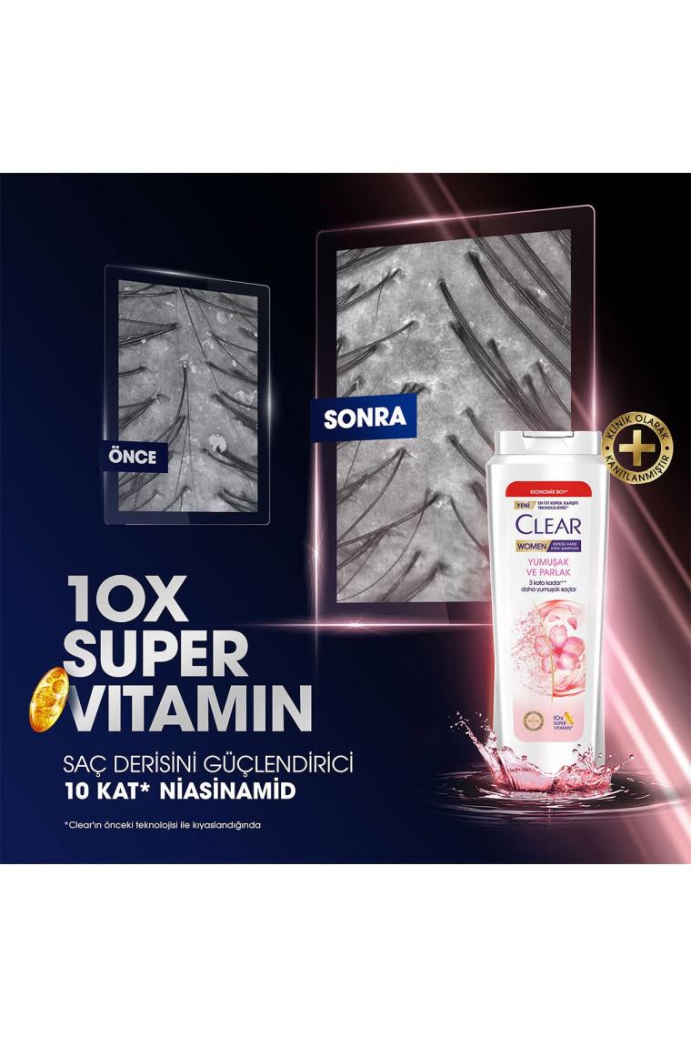 Clear Kadınlara Özel Yumuşak Parlak Kiraz Çiçeği Şampuan 600 Ml. 3lü Set