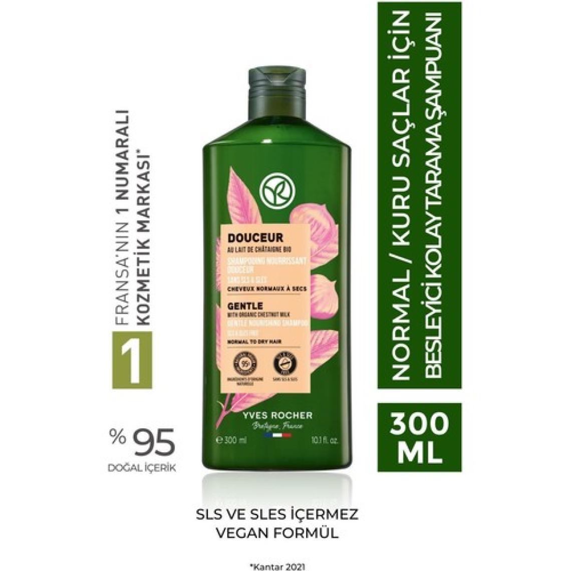 Yves Rocher Besleyici Kolay Tarama Şampuanı - Normal  Saçlar / Douceur- SLS&SLES içermez & Tuzsuz & Vegan -300ml