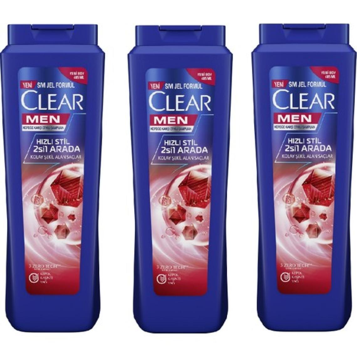 Clear Men Kepeğe Karşı Etkili Şampuan Hızlı Stil 2si1 Arada 485 ml - 3'lü Avantaj Paketi