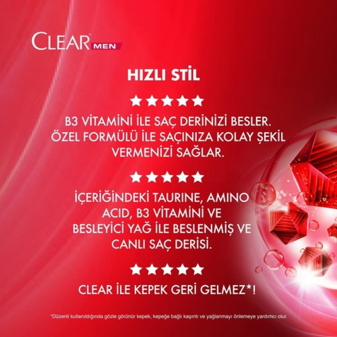 Clear Men Kepeğe Karşı Etkili Şampuan Hızlı Stil 2si1 Arada 485 ml - 3'lü Avantaj Paketi