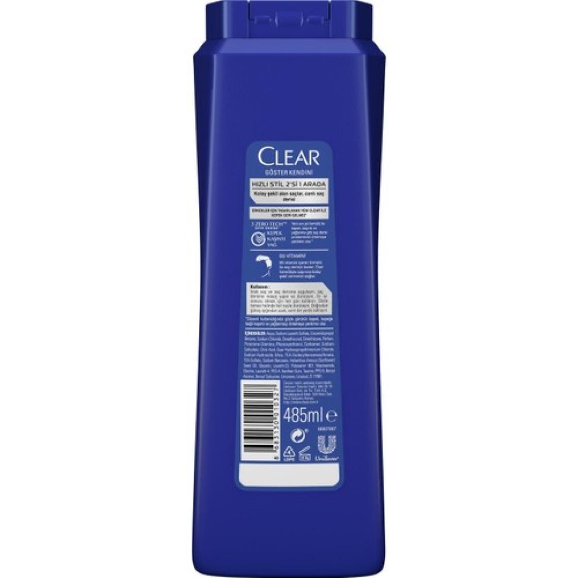 Clear Men Kepeğe Karşı Etkili Şampuan Hızlı Stil 2si1 Arada 485 ml - 3'lü Avantaj Paketi