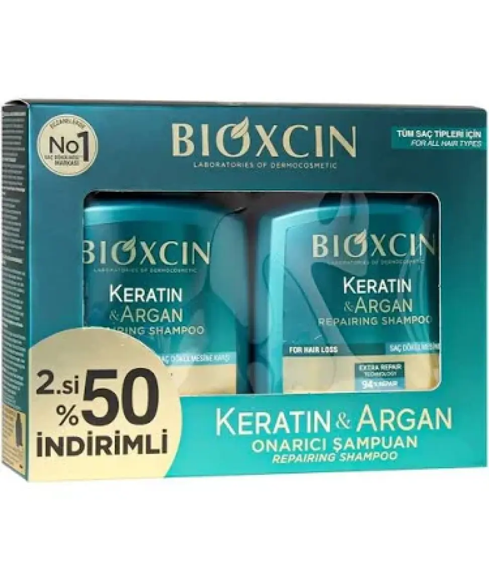 Bioxcin Keratin & Argan Onarıcı Şampuan 300 ml - Yıpranmış ve Hasar Görmüş Saçlar 2 Li Avantaj Seti