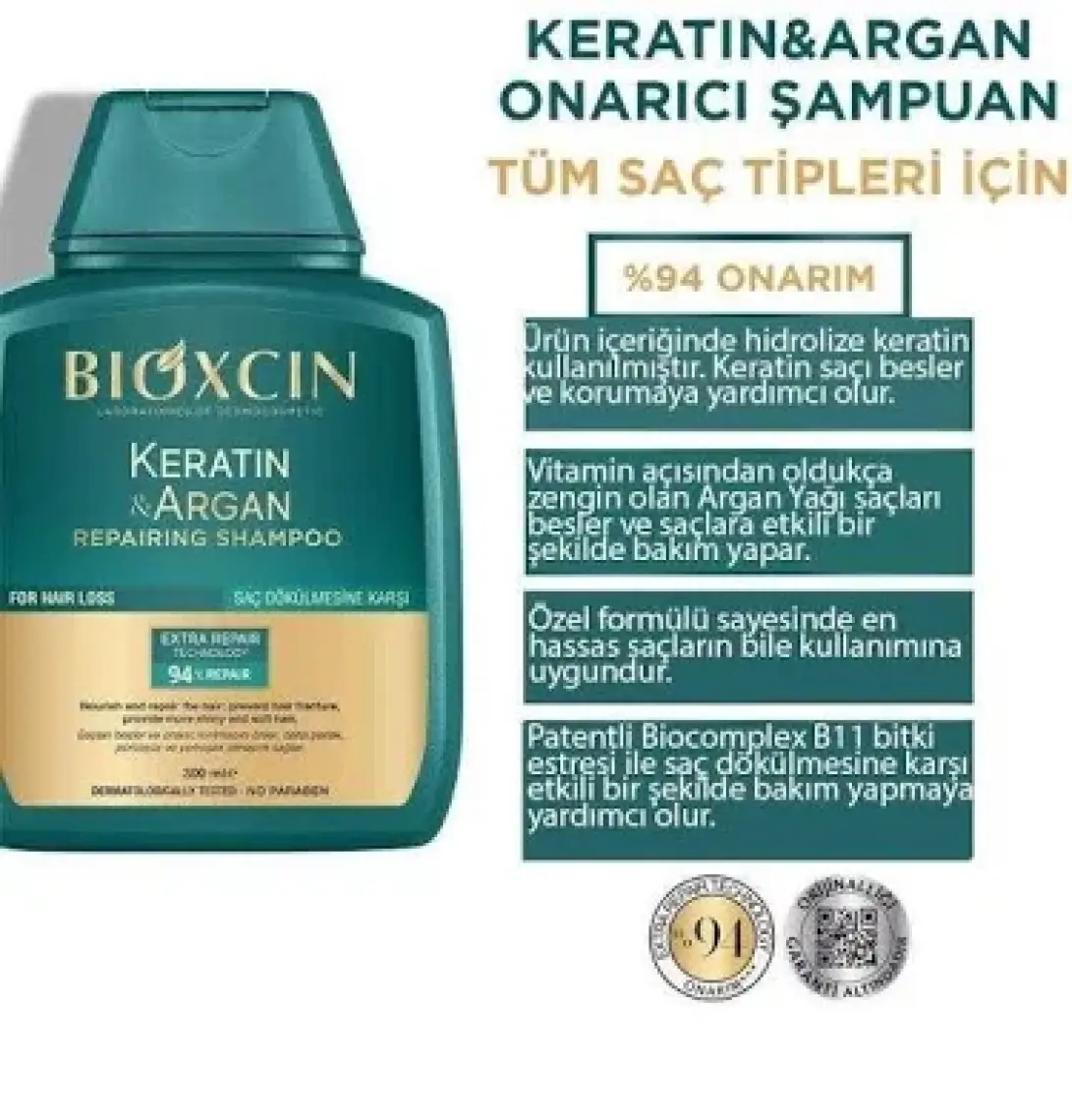 Bioxcin Keratin & Argan Onarıcı Şampuan 300 ml - Yıpranmış ve Hasar Görmüş Saçlar 2 Li Avantaj Seti