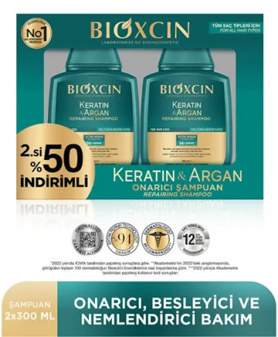 Bioxcin Keratin & Argan Onarıcı Şampuan 300 ml - Yıpranmış ve Hasar Görmüş Saçlar 2 Li Avantaj Seti
