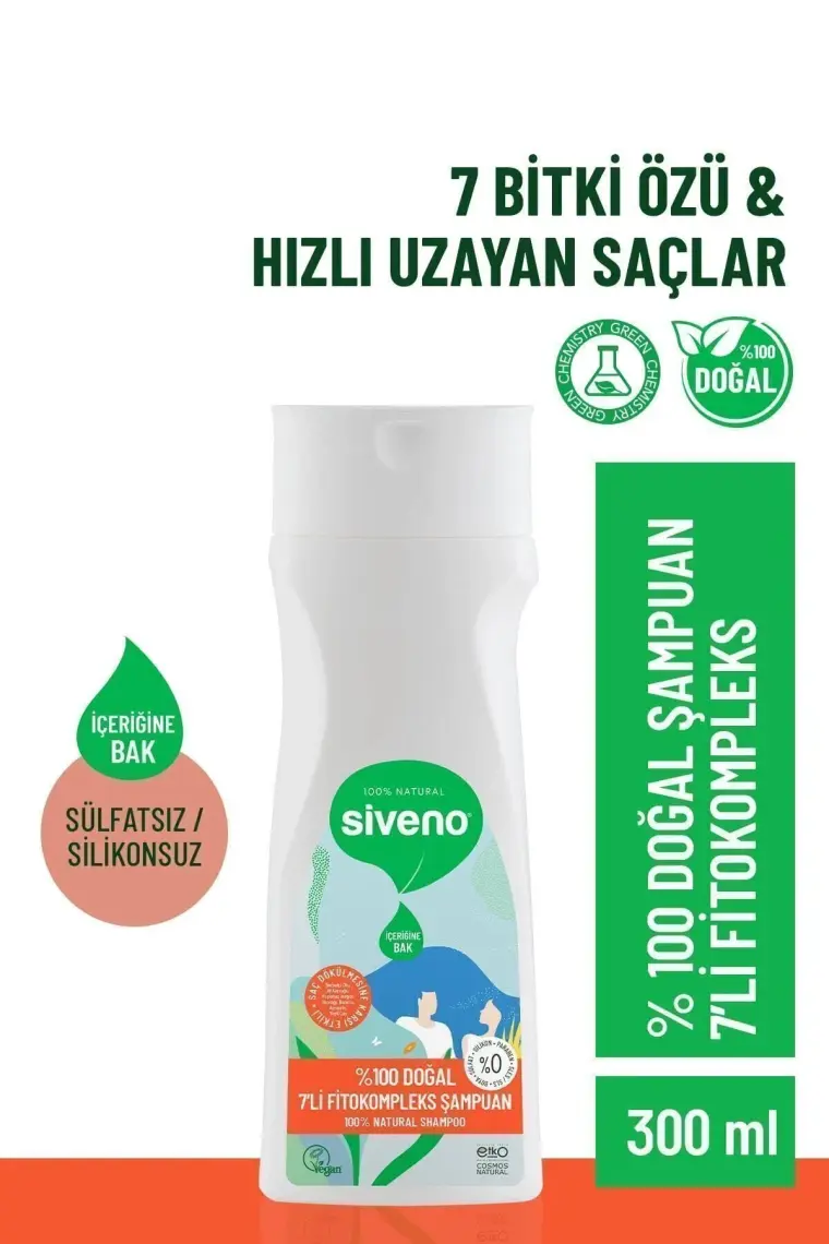 Siveno %100 Doğal Fitokompleks Şampuan 7 Değerli Bitki Yoğun Dökülme Karşıtı Besleyici Dolgunlaştırıcı 300 ml