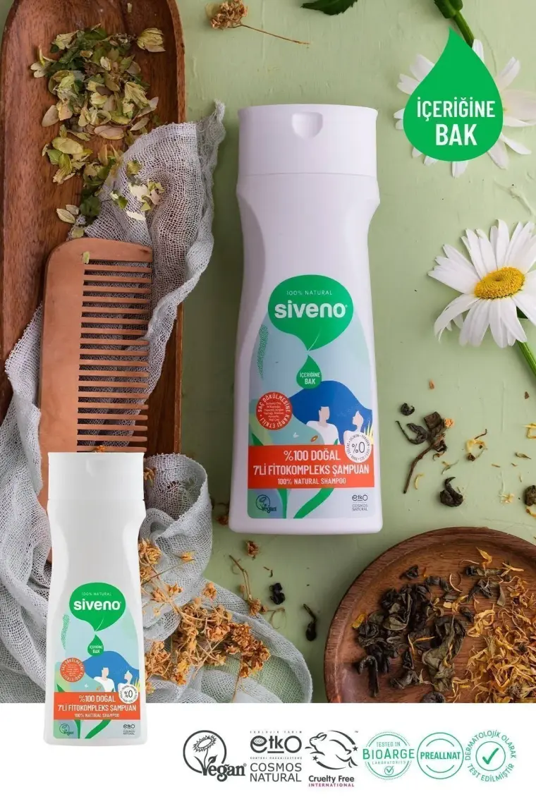 Siveno %100 Doğal Fitokompleks Şampuan 7 Değerli Bitki Yoğun Dökülme Karşıtı Besleyici Dolgunlaştırıcı 300 ml