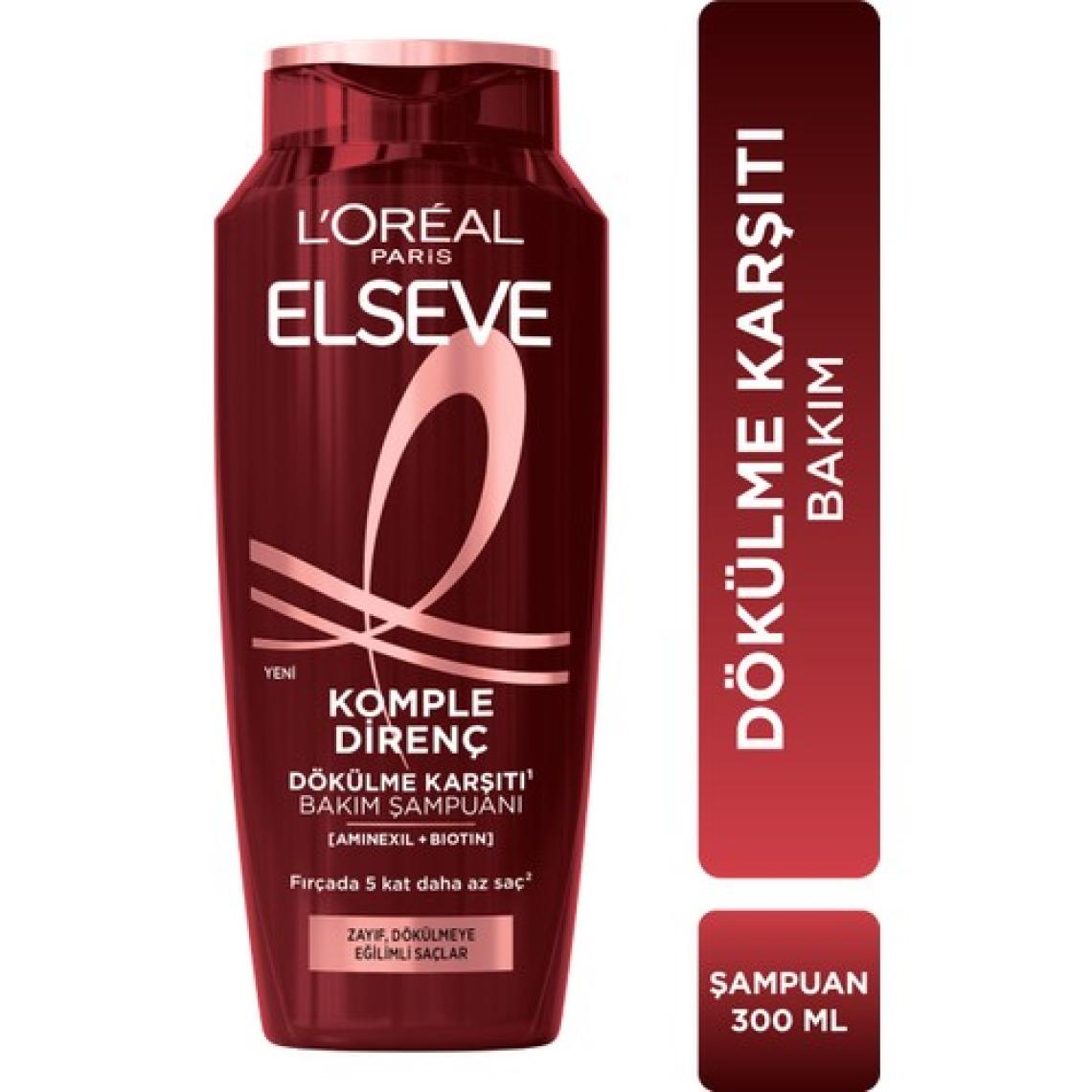 L'Oréal Paris Elseve Güçlendirici Şampuan - Koparak Dökülmeye Karşı Aminexil ve Biotin İçerir, 300 ml, Bitkisel Formül, Paraben İçermez