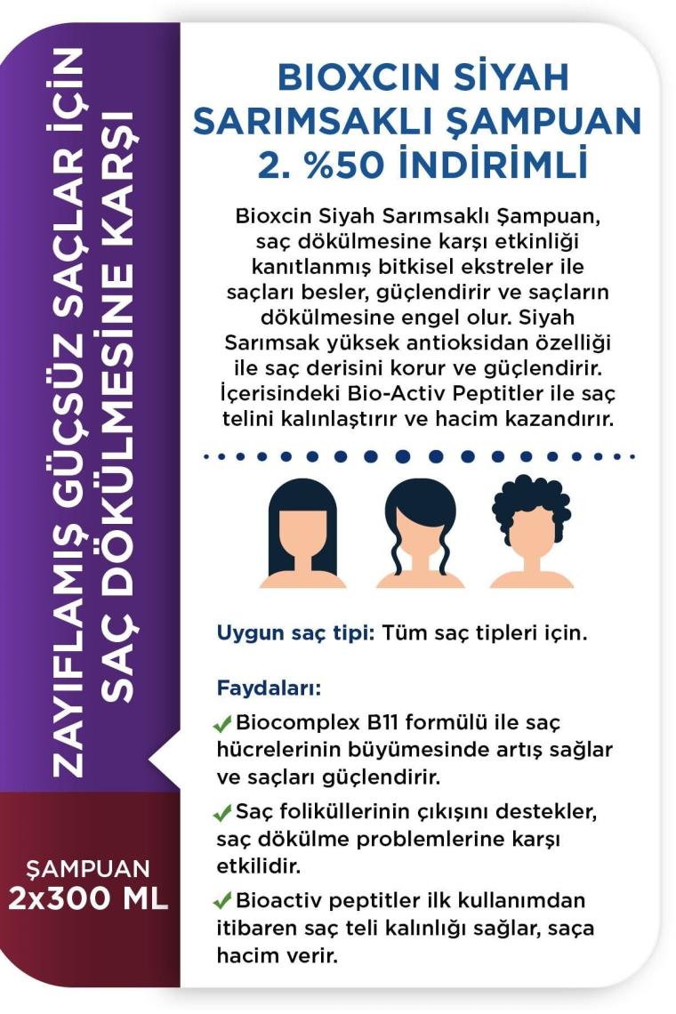 Bioxcin Siyah Sarimsakli Sac Dökülmesine Karsi Şampuan 300 ml