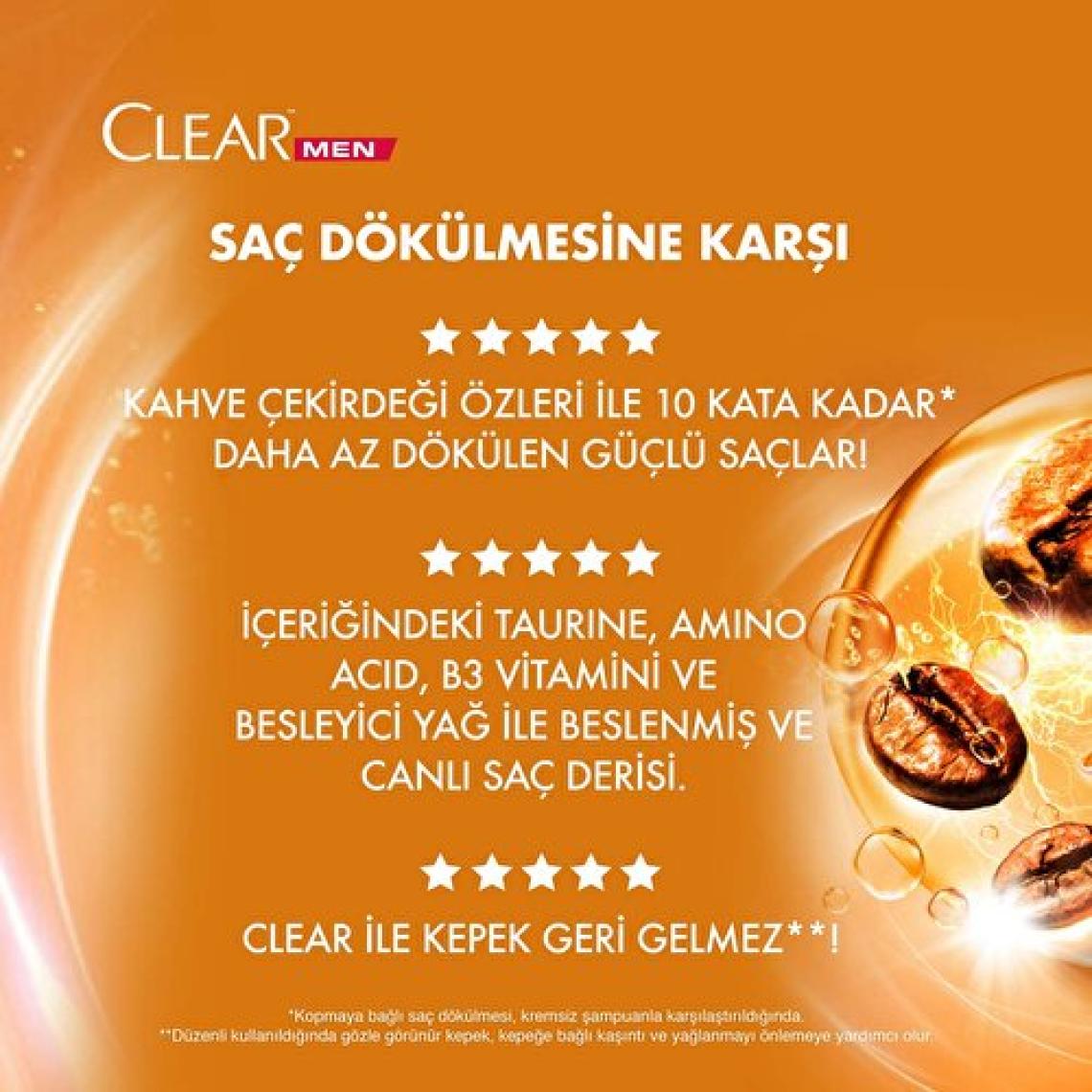 Clear Men Kepeğe Karşı Etkili Şampuan Kahve Çekirdeği Özü 350 ml + 180 ml