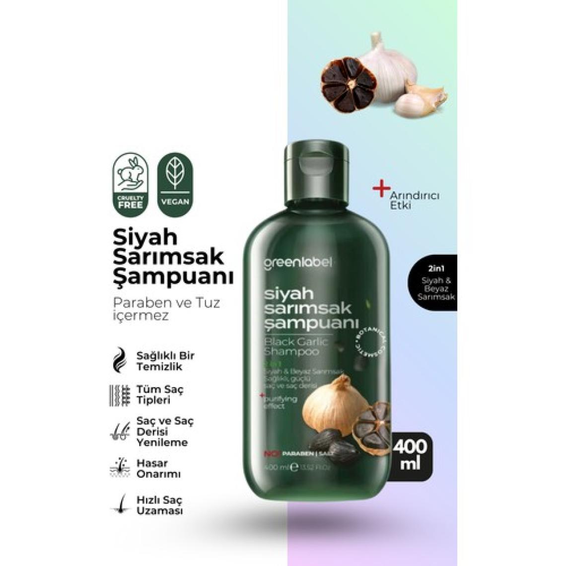 Green Label Siyah Sarımsak Özlü Parabensiz Tuzsuz Dökülme Ve Kepek Karşıtı Şampuan 400ml