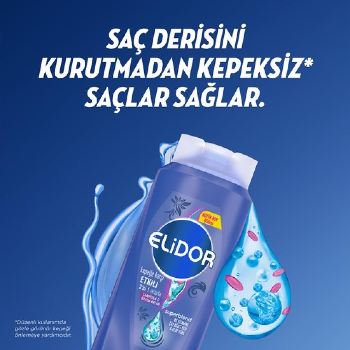 Elidor Superblend 2'si 1 Arada Sampuan ve Saç Bakım Kremi Kepeğe Karşı Etkili 650 ML
