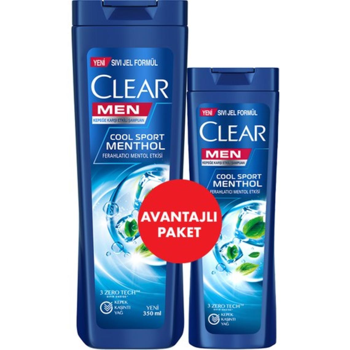 Clear Men Kepeğe Karşı Etkili Şampuan Cool Sport Menthol Ferahlatıcı Mentol Etkisi 350 ml + 185 ml