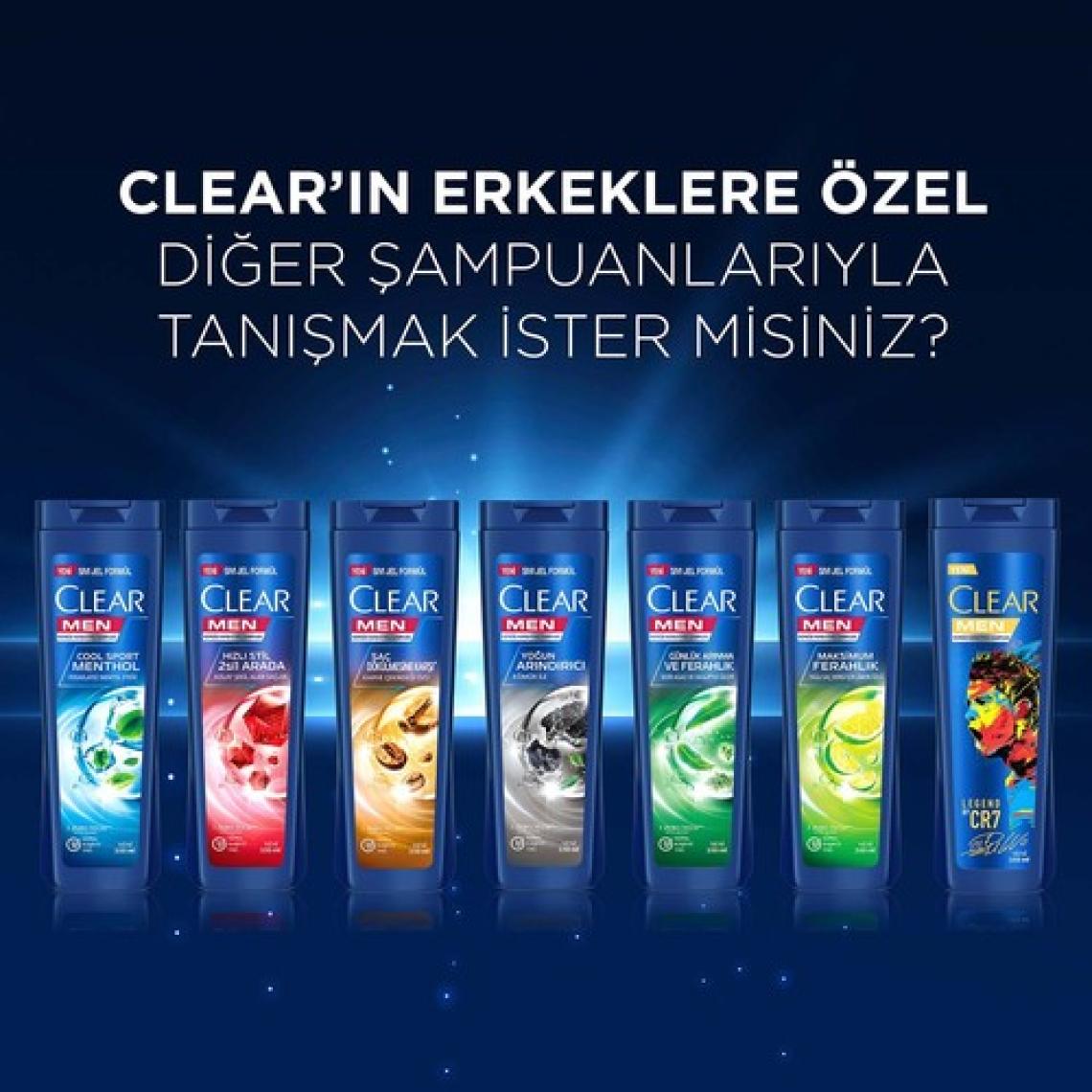 Clear Men Kepeğe Karşı Etkili Şampuan Cool Sport Menthol Ferahlatıcı Mentol Etkisi 350 ml + 185 ml