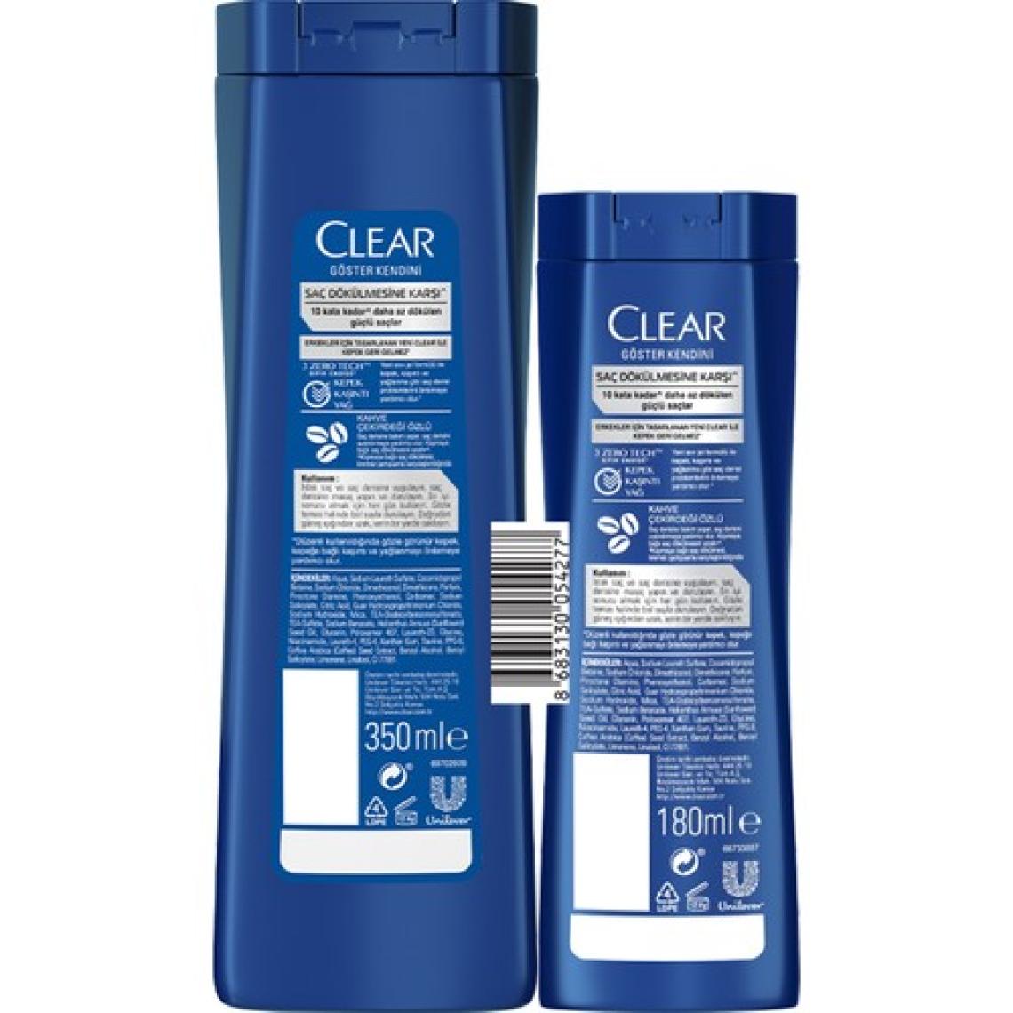 Clear Men Kepeğe Karşı Etkili Şampuan Cool Sport Menthol Ferahlatıcı Mentol Etkisi 350 ml + 185 ml