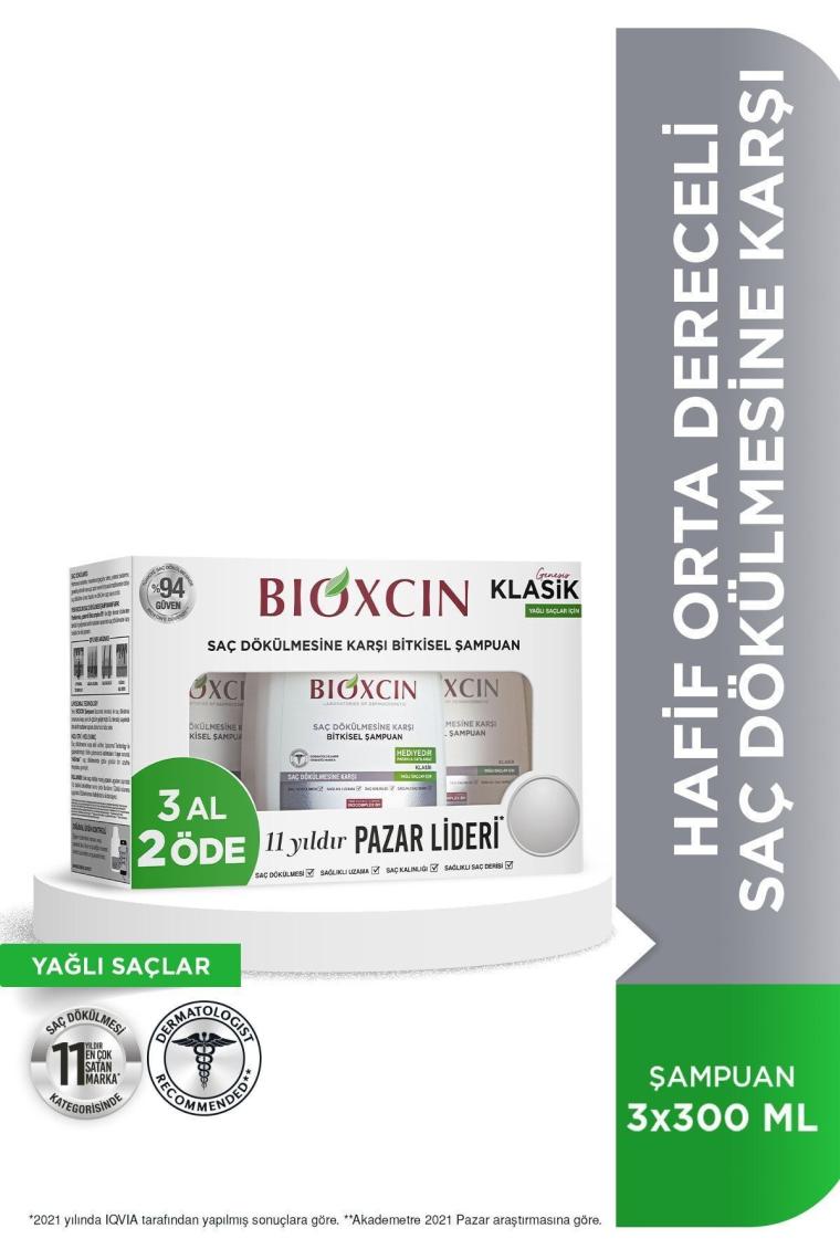 Bioxcin Klasik Bitkisel Yağlı Saçlar için Dökülme Karşıtı Şampuan 3x300 ml