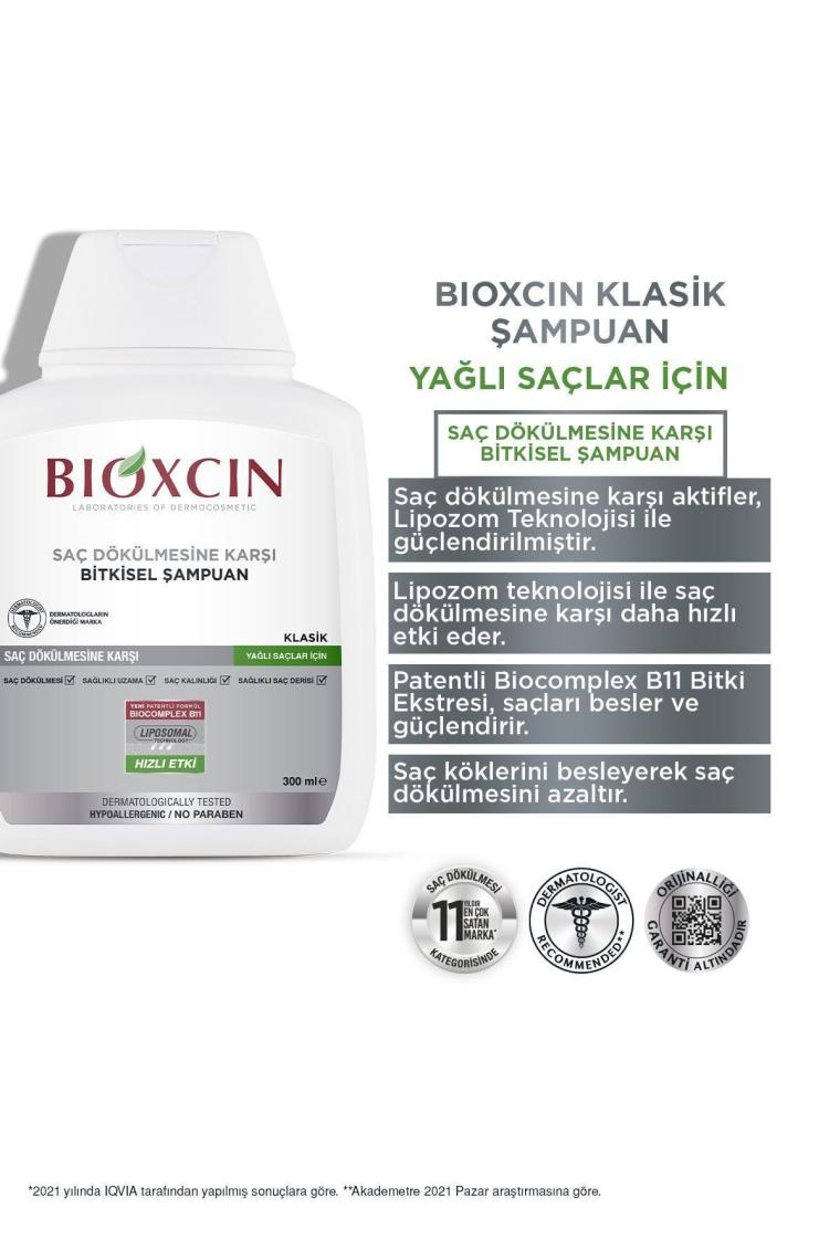 Bioxcin Klasik Bitkisel Yağlı Saçlar için Dökülme Karşıtı Şampuan 3x300 ml