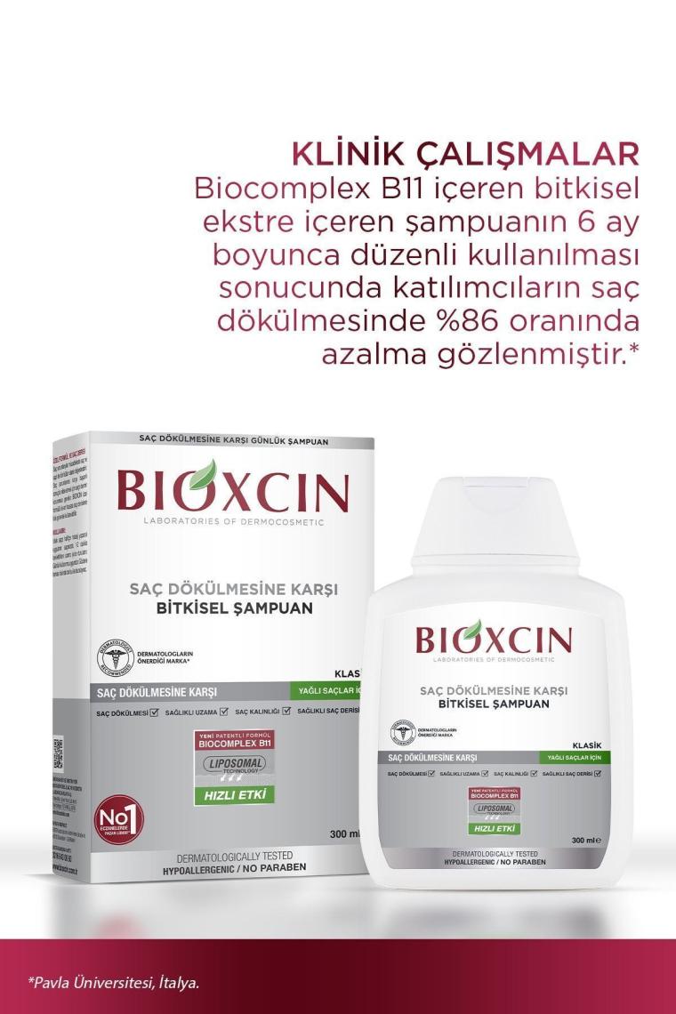 Bioxcin Klasik Bitkisel Yağlı Saçlar için Dökülme Karşıtı Şampuan 3x300 ml