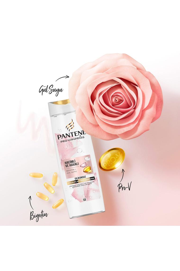 Pantene Silikonsuz Hacim Veren Dolgunlaştırıcı Şampuan, Biotin ve Gül Suyu 400 Ml