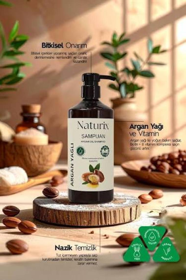 Naturix Tüm Saç Tipleri Için Doğal Argan Yağlı Saç Bakım Şampuanı 600 ml