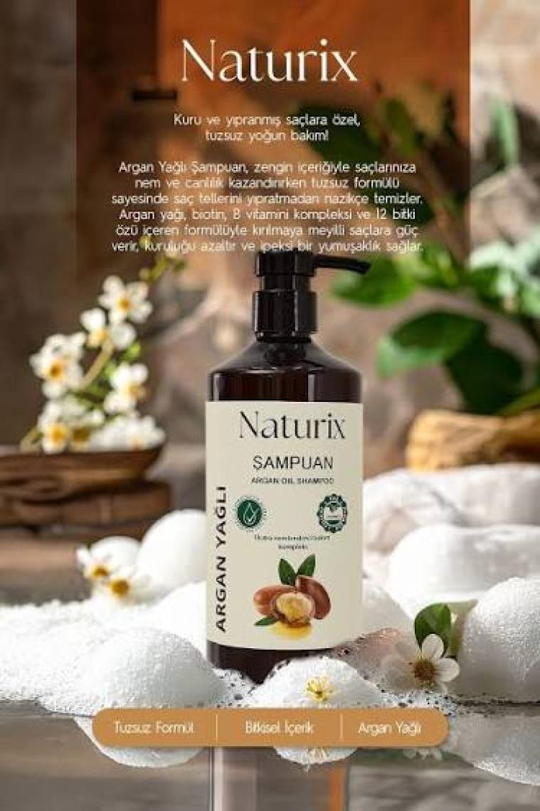 Naturix Tüm Saç Tipleri Için Doğal Argan Yağlı Saç Bakım Şampuanı 600 ml