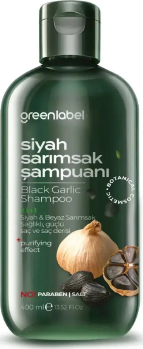 Green Label Siyah Sarımsak Özlü Parabensiz Tuzsuz Dökülme Ve Kepek Karşıtı Şampuan 400ml