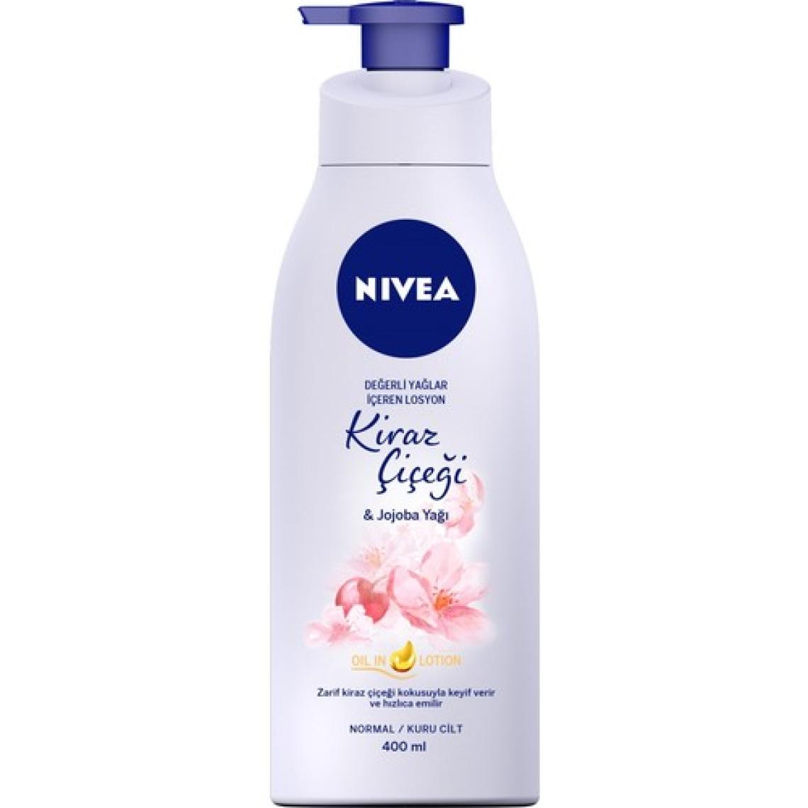 NIVEA Değerli Yağlar İçeren Vücut Losyonu Kiraz Çiçeği & Jojoba Yağı (400ml); Normal / Kuru Ciltler için;  24 Saat Nemlendirme ; Hızlı Emilen Losyon