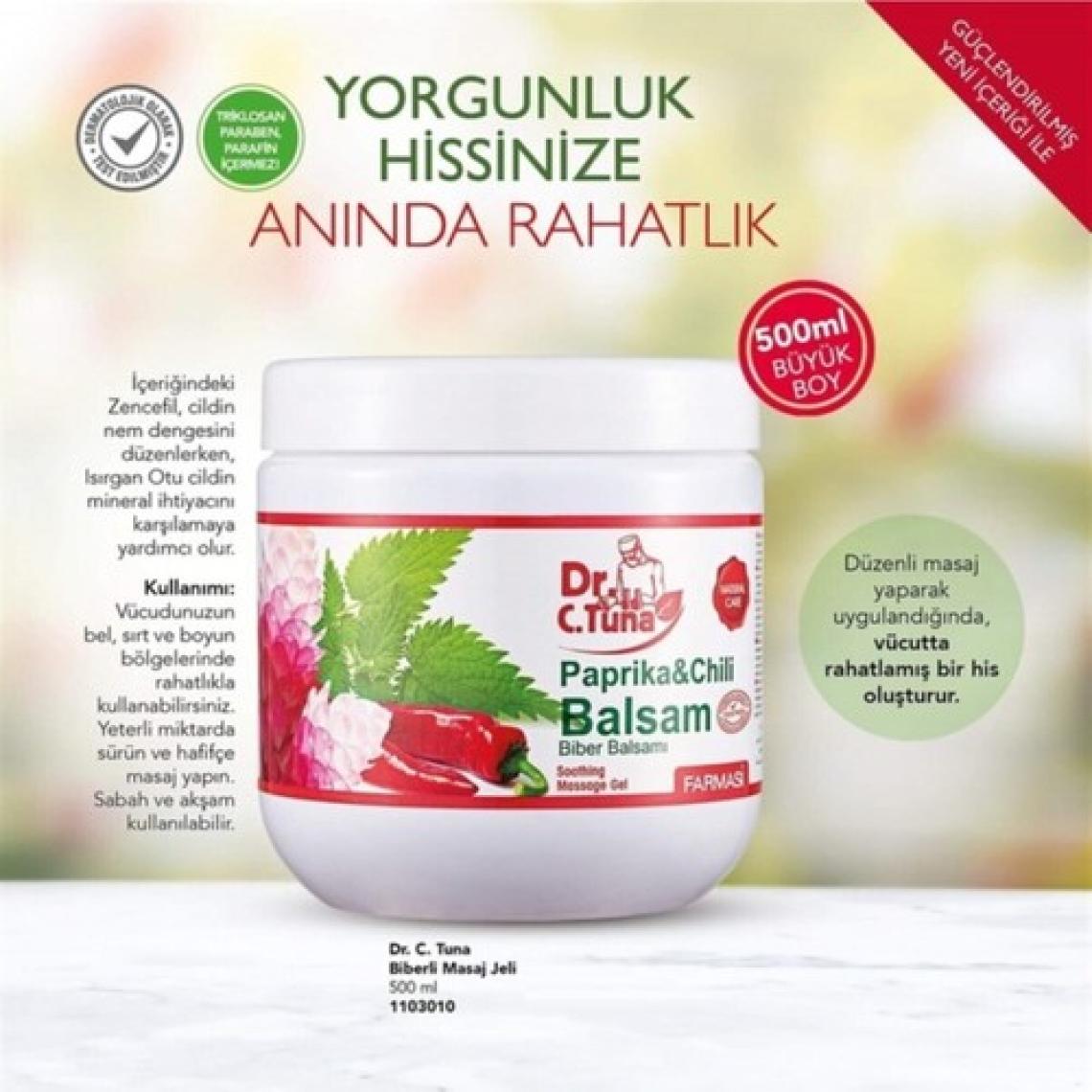 Farmasi Dr. C. Tuna Biberli Masaj Jeli - Nemlendirici, Isınma ve Rahatlama Sağlayan, 500 ml, Unisex, Hızla Emilen Yağsız Formül