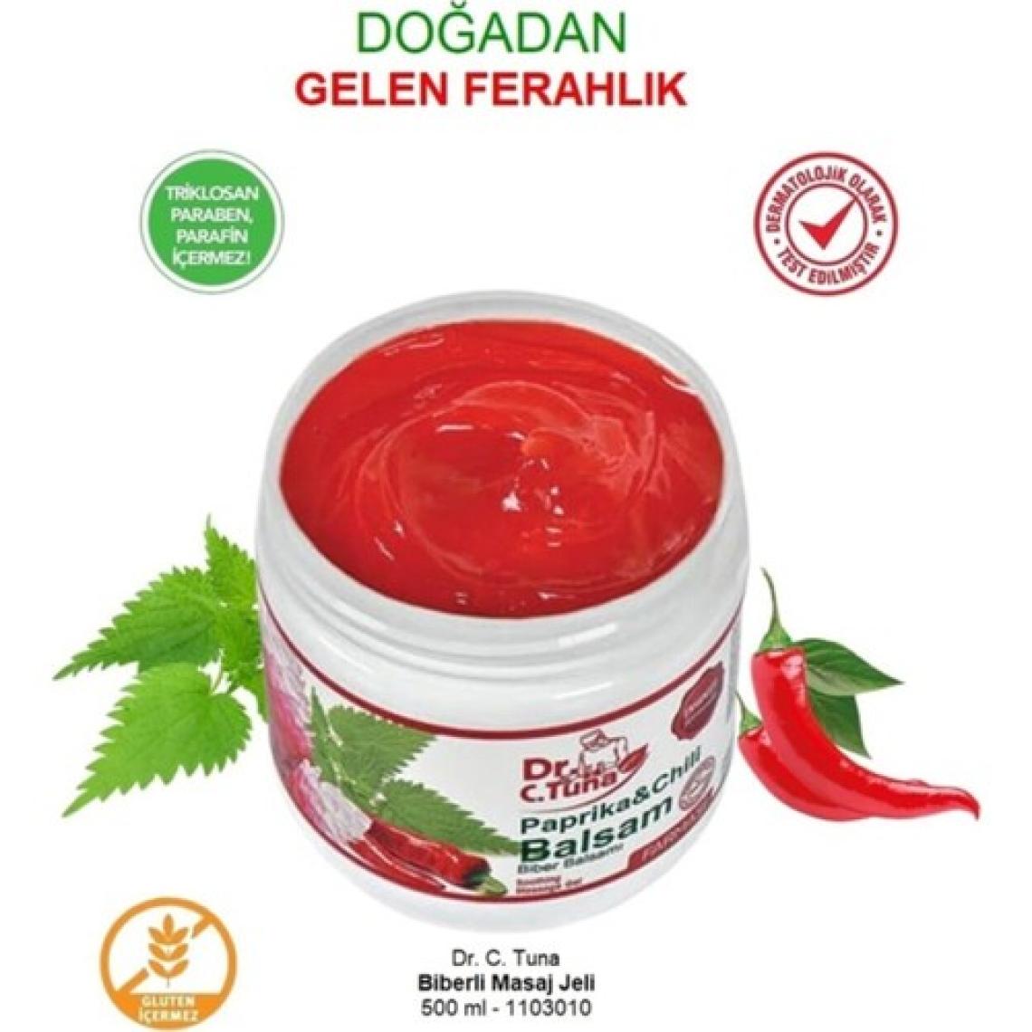 Farmasi Dr. C. Tuna Biberli Masaj Jeli - Nemlendirici, Isınma ve Rahatlama Sağlayan, 500 ml, Unisex, Hızla Emilen Yağsız Formül