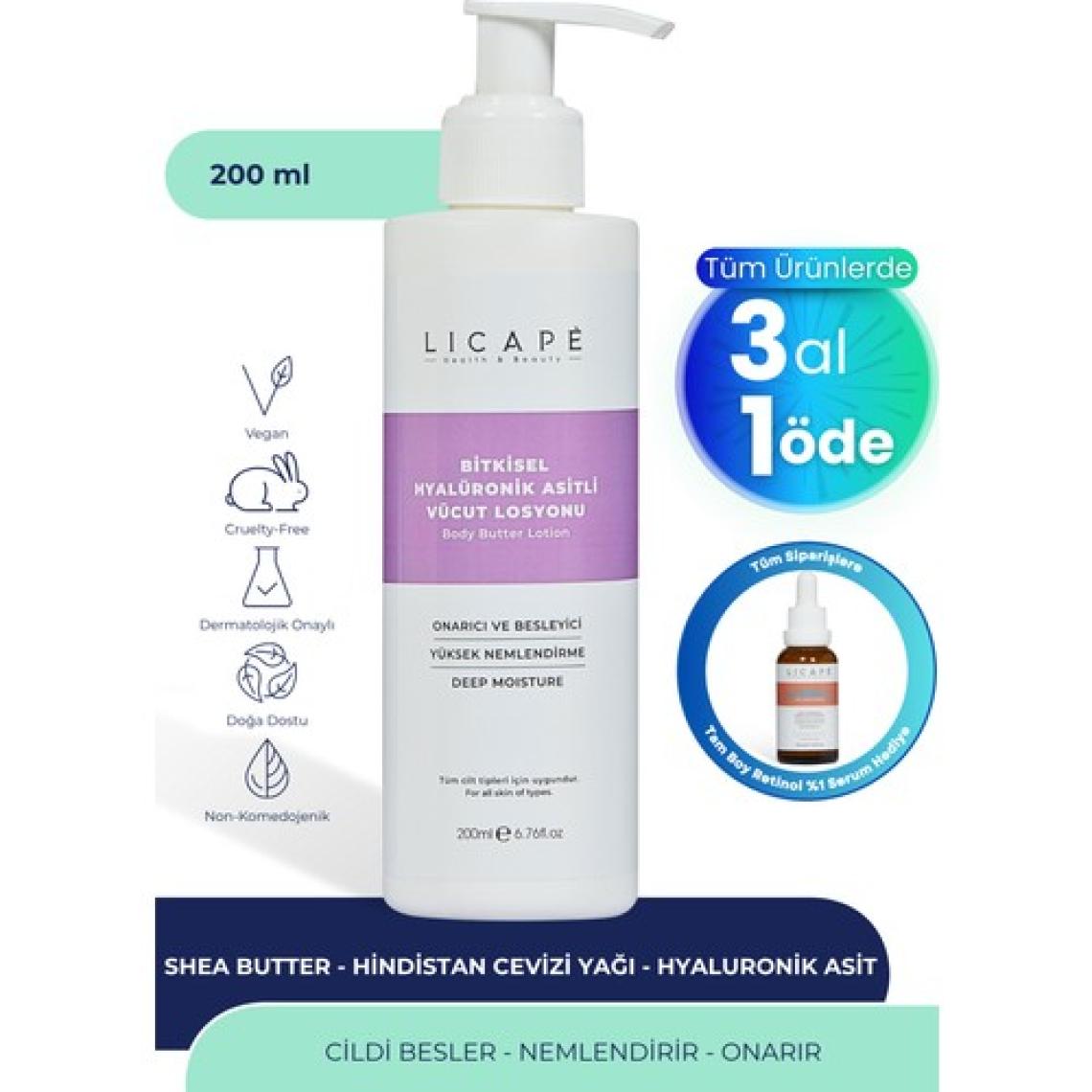 Licape Vücut Losyonu - Bitkisel Hyaluronik Asit ile Yoğun Nemlendirici ve Onarıcı Etki, 200 ml, Unisex