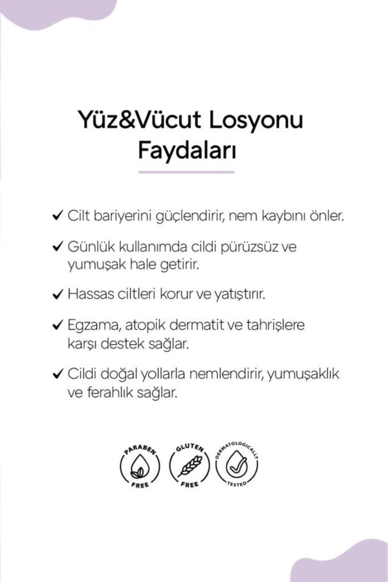 Organik Bebek Losyonu (250ML) - Argan Yağı, Zeytinyağı, Huş, Gül Suyu - Yenidoğan Kullanımına