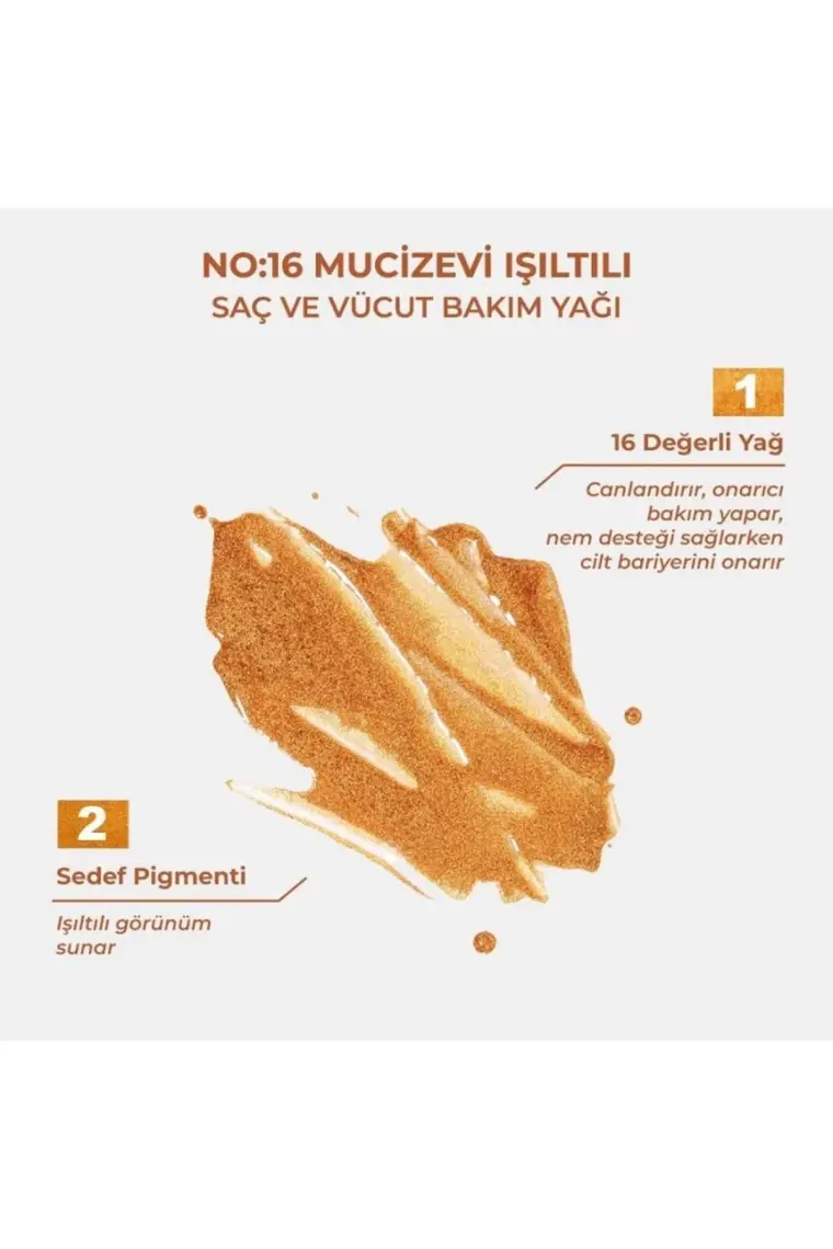 Sinoz No:16 Mucizevi Işıltılı Saç ve Vücut Bakım Yağı 100 ML - Parıltılı Nemlendirici Bakım