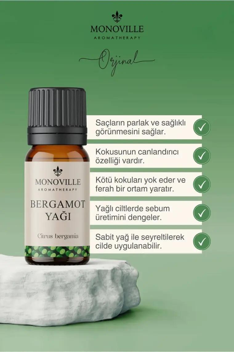 Monoville Bergamot Uçucu Yağı 10 ml %100 Saf Ve Doğal ( Bergamot Essential Oil )
