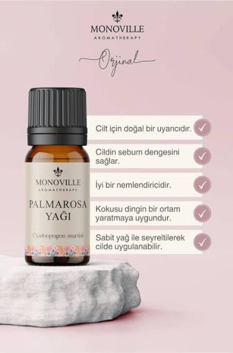 Monoville Palmarosa Uçucu Yağı 10 ml %100 Saf Ve Doğal ( Palmarosa Essential Oil )