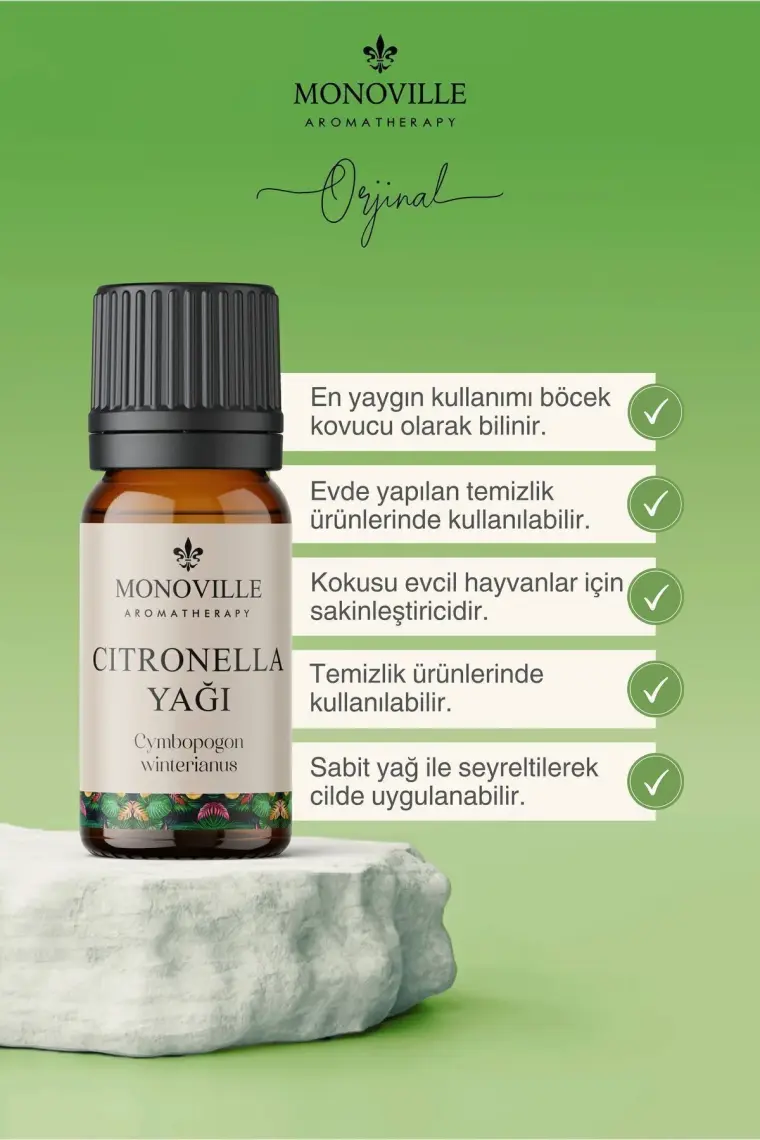 Monoville Citronella Uçucu Yağı 10 ml %100 Saf Ve Doğal ( Citronella Essential Oil )