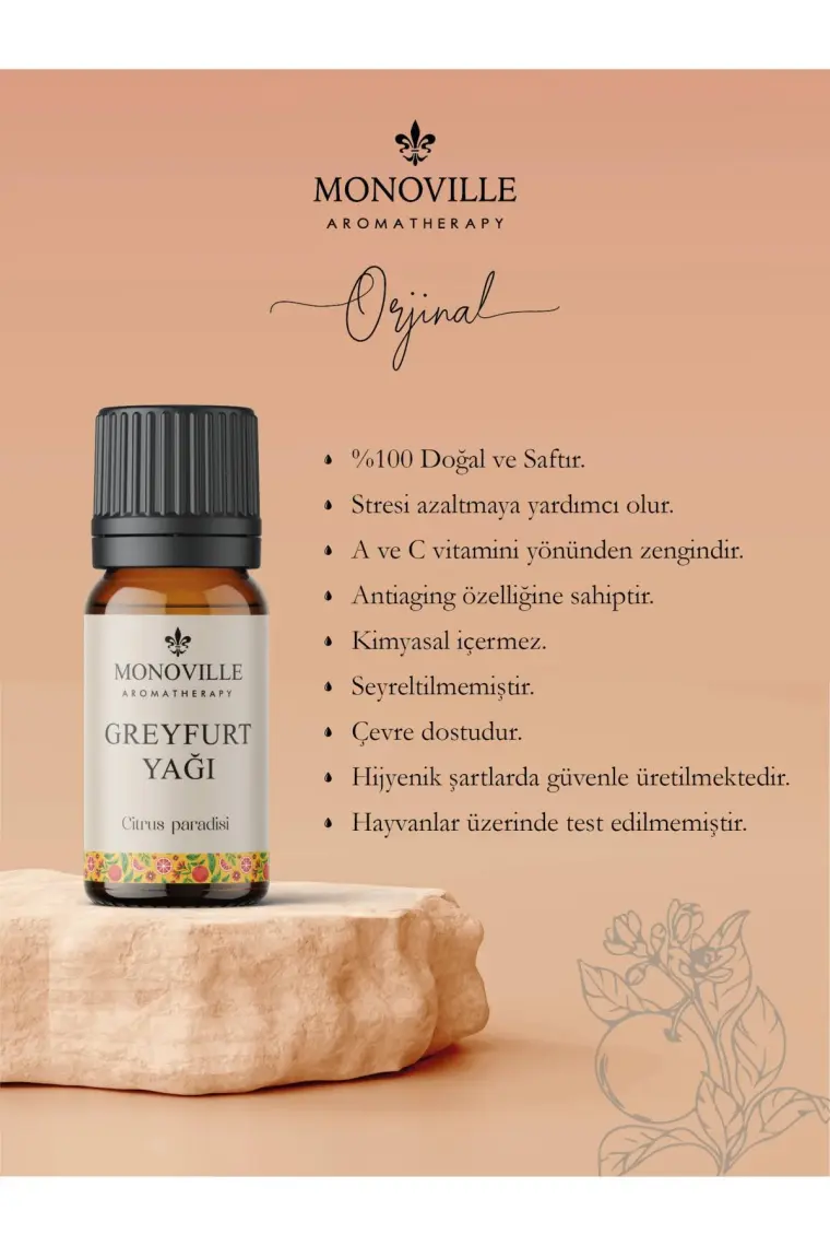 Monoville Greyfurt Uçucu Yağı 10 ml %100 Saf Ve Doğal ( Grapefruit Essential Oil )