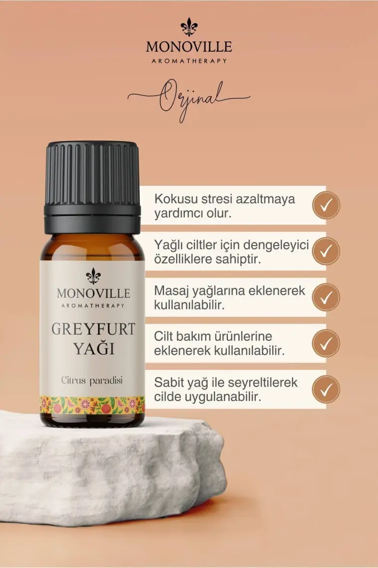 Monoville Greyfurt Uçucu Yağı 10 ml %100 Saf Ve Doğal ( Grapefruit Essential Oil )