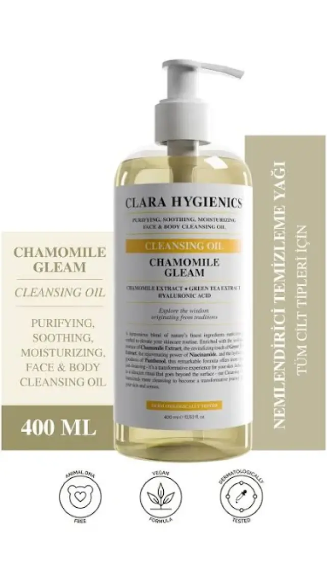 Clara Hygienics Chamomile Gleam Arındırıcı Yağ Bazlı Makyaj Temizleyici Vegan Yüz ve Vücut Temizleme Yağı 400 ml