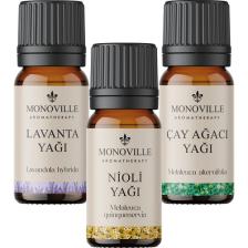 Monoville Nioli Yağı 10 ml, Lavanta Yağı 10 ml, Çay Ağacı Yağı 10 ml 3'lü Set %100 Saf Ve Doğal 3x10 ml