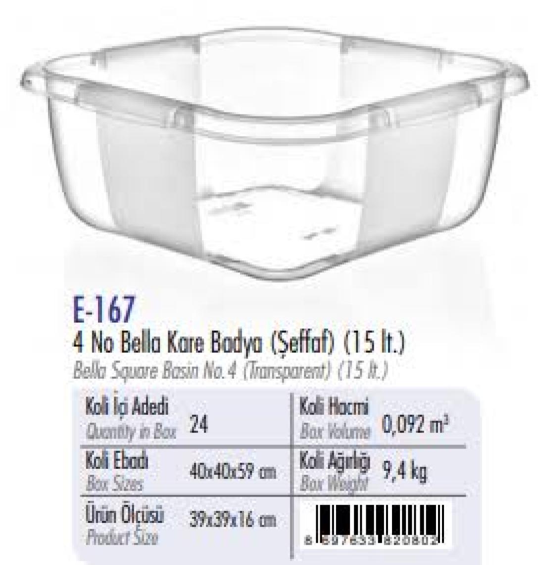 Polytıme E-167 Bella Kare Badya (Şeffaf) 15 Lt