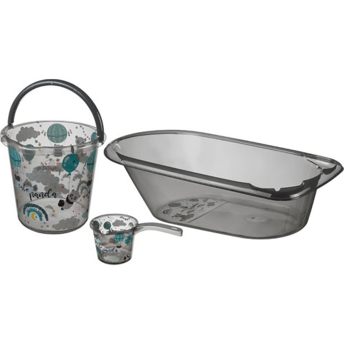 Baby Plus Desenli Şeffaf Banyo Seti Gri (3 Parça)