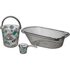 Baby Plus Desenli Şeffaf Banyo Seti Gri (3 Parça)