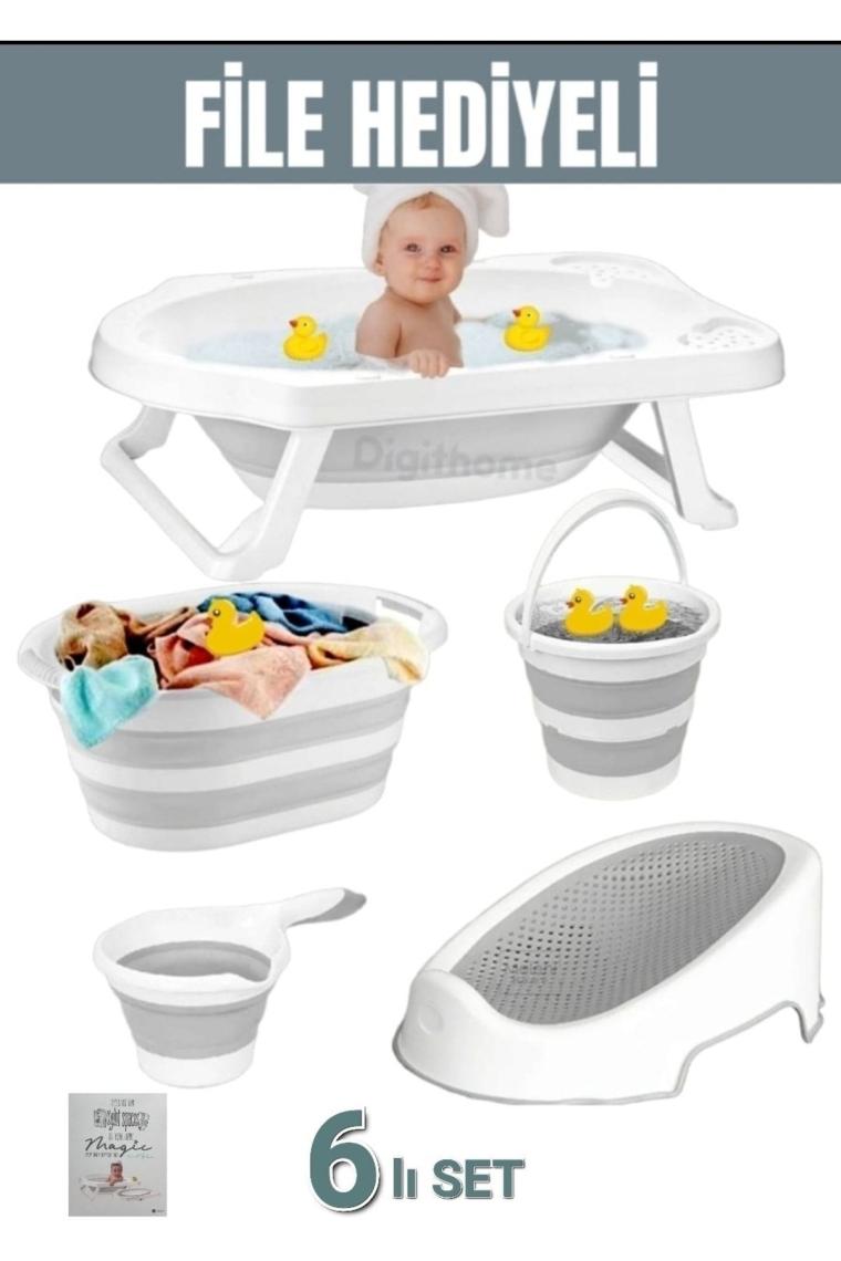 Free Bebek 6'lı Bebek Küvet Set (Fileli) cm - 6 Parça Bebe Seti Katlanır