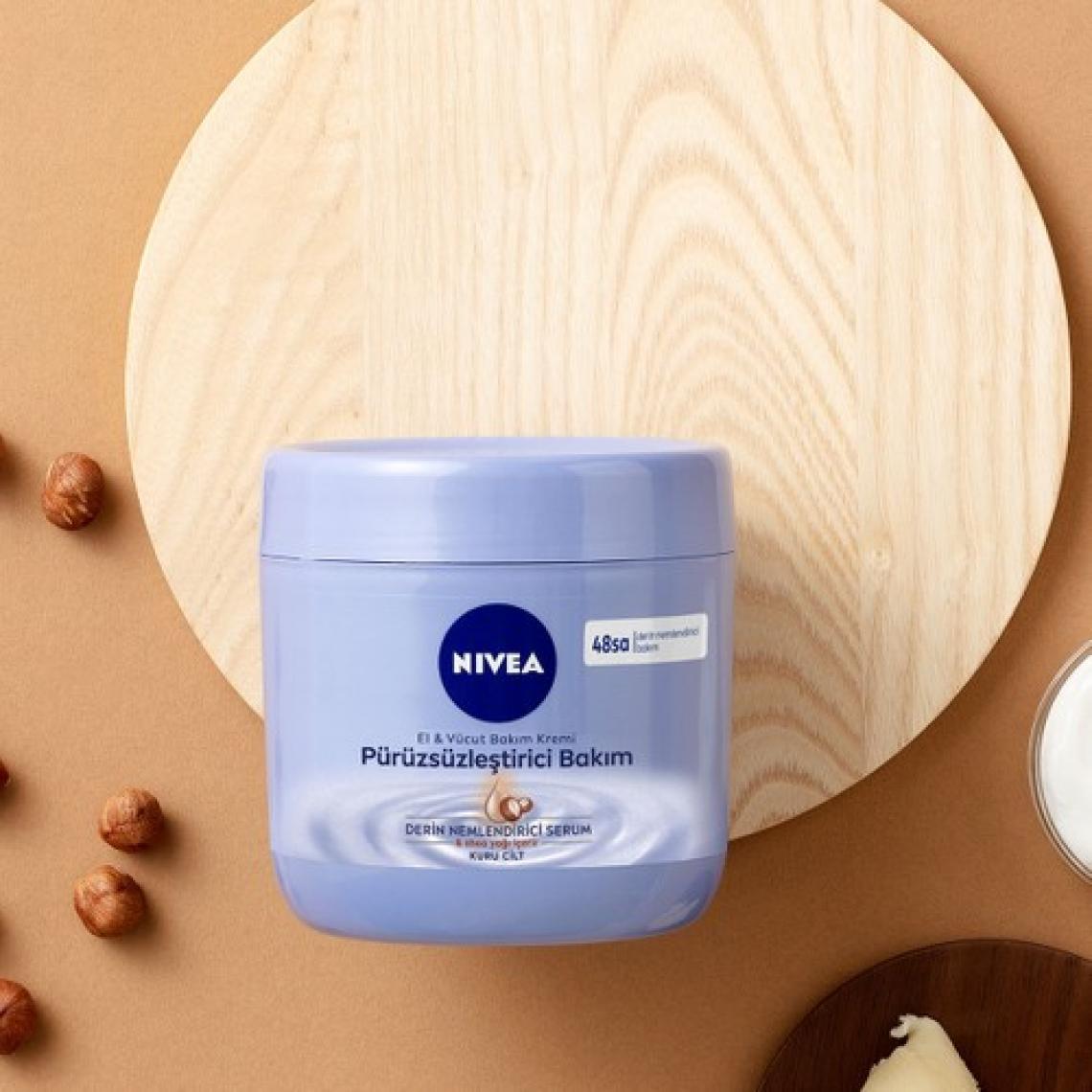 NIVEA El ve Vücut Bakım Kremi Pürüzsüzleştirici 400ml, 48 Saat Nemlendirici Serum, Shea Yağı, Kuru Ciltler