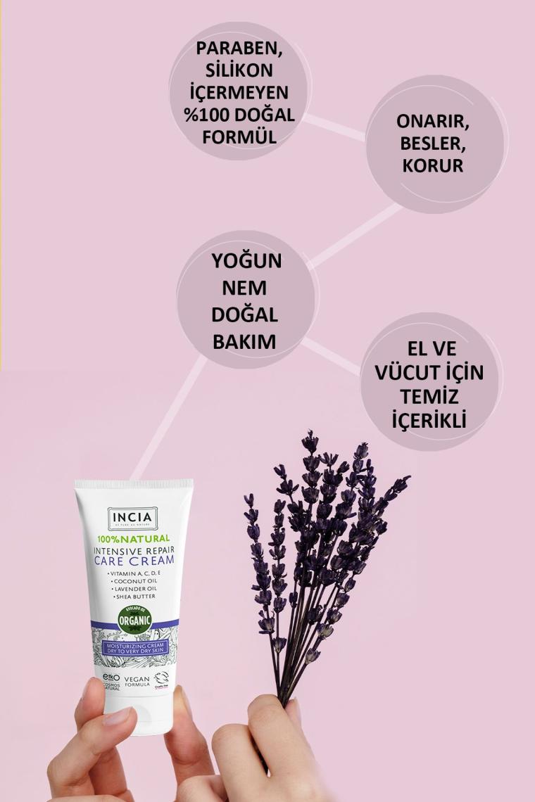 %100 Doğal Onarıcı Bakım Kremi Yoğun Nemlendirici Cilt Bakım Lavanta Avokado Shea Vegan 50 ml