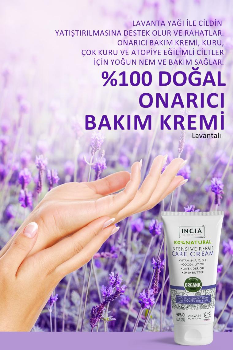 %100 Doğal Onarıcı Bakım Kremi Yoğun Nemlendirici Cilt Bakım Lavanta Avokado Shea Vegan 50 ml