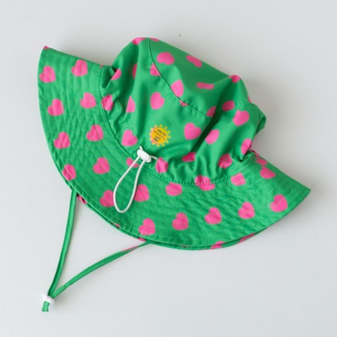 Mama Yoyo Baby&Kids Uv Korumalı Şapka - Kalpler - 7 Yaşa Kadar Uyumlu - Yeşil Pembe