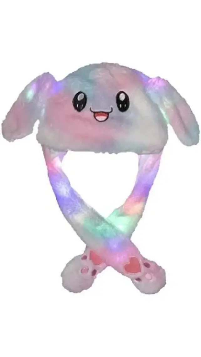 Netavantaj Işıklı Oynar Kulaklı Peluş Kawaii Figürlü Şapka Rainbow Rengarenk