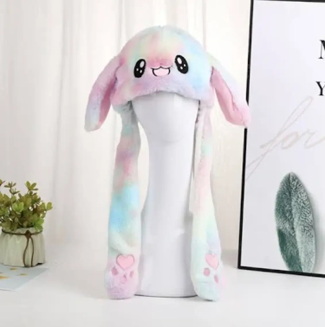 Netavantaj Işıklı Oynar Kulaklı Peluş Kawaii Figürlü Şapka Rainbow Rengarenk