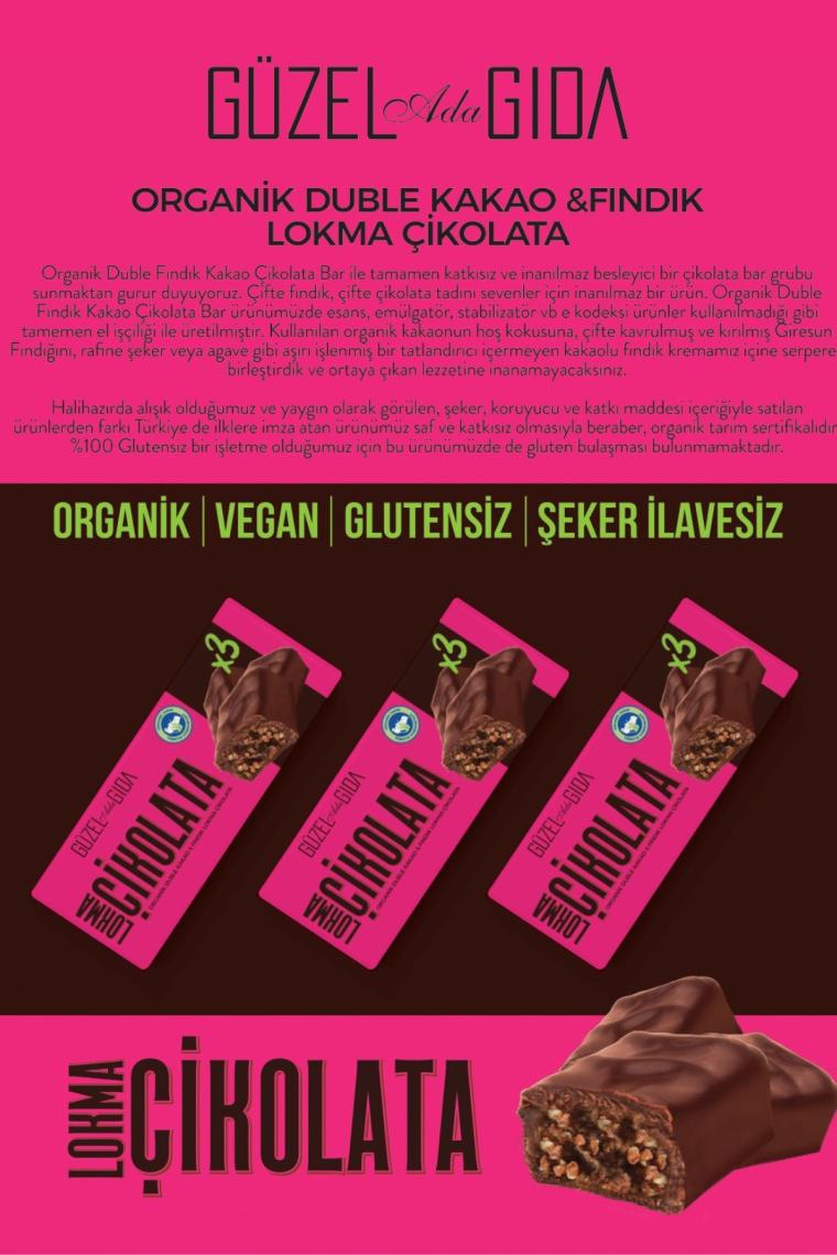 Lokma Çikolata Duble Kakao Fındık Vegan Bar 35 Gr Organik Glutensiz